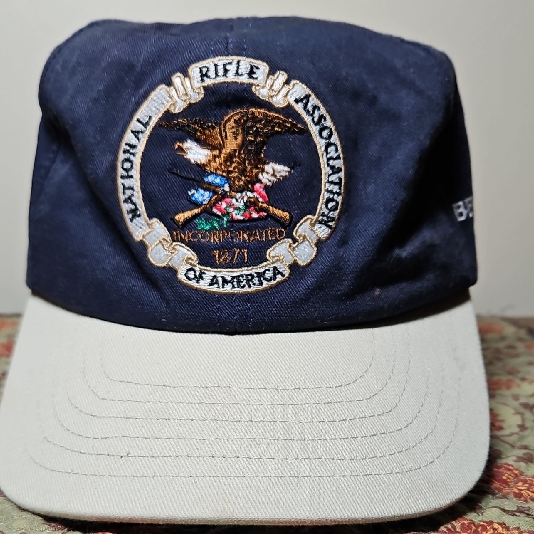 Navy And Beige Cap With Embroidered Logo
